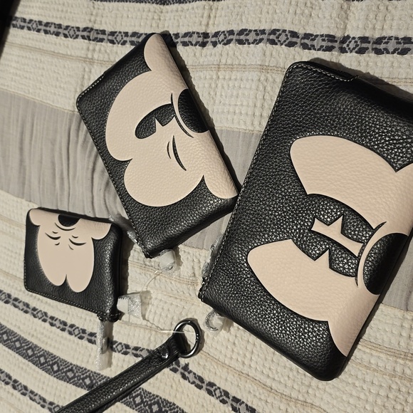 Coach Handbags - NWT Disney x Coach bag trio Mickey wristlet 3 sizes-zip wallets ID, card slots🖤
